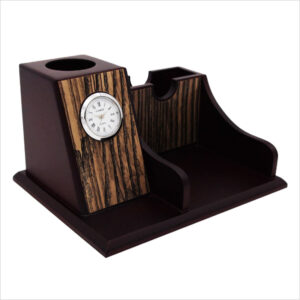 Wooden Pen Holder & Memo Holder With Clock 7217